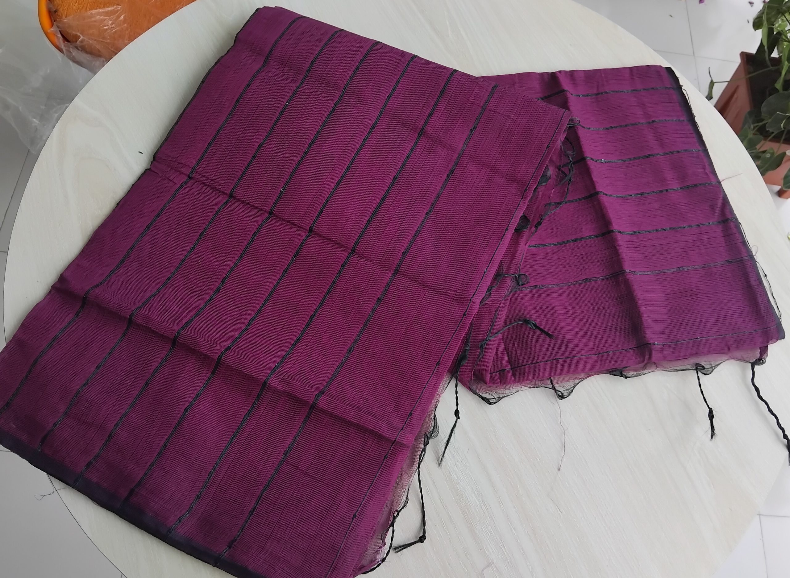 + Cotton Saree Maroon Color 12 Hand - Image 1
