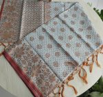 kanchi katan Saree 12 Hat , Silver Flower Orange 102 - Image 3