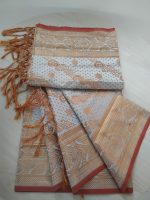 kanchi katan Saree 12 Hat, Cross Flower Silver- Orange -70 - Image 3